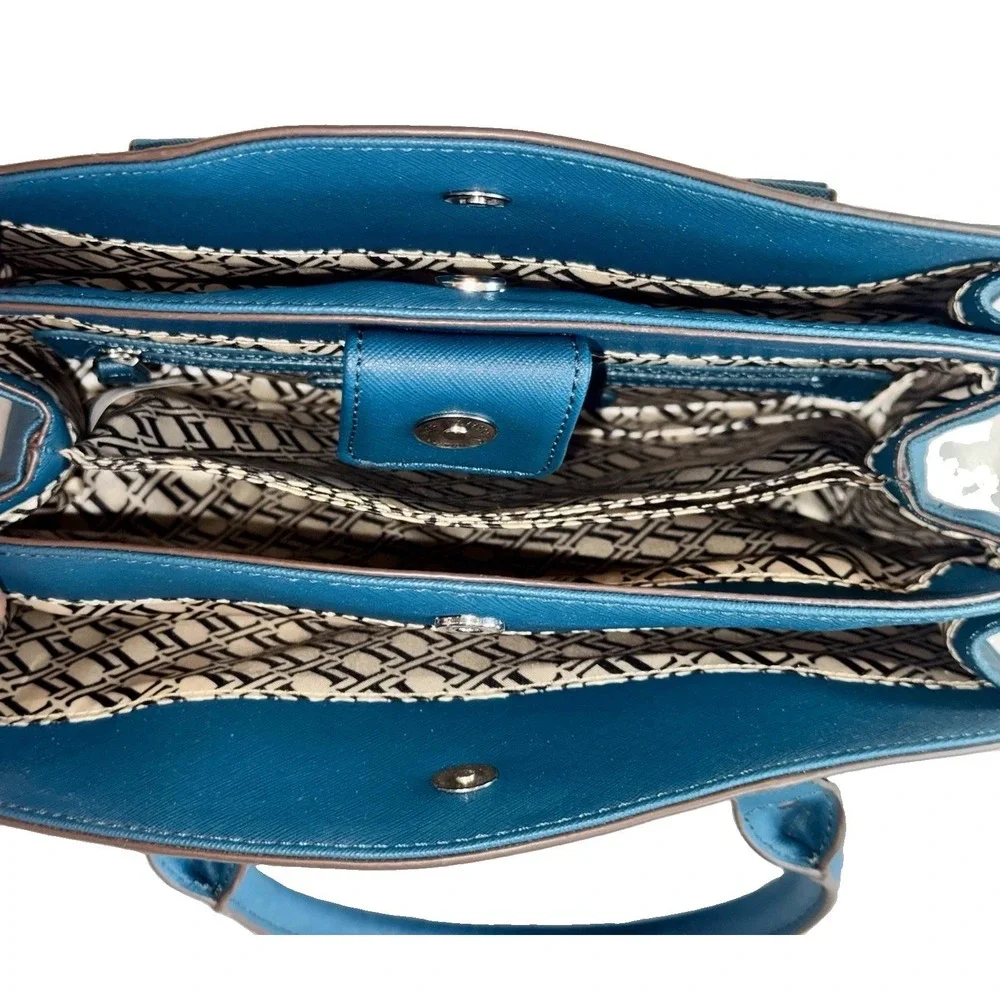 Tignanello Teal Saffiano Leather Satchel Crossbody Purse Shoulder Bag
